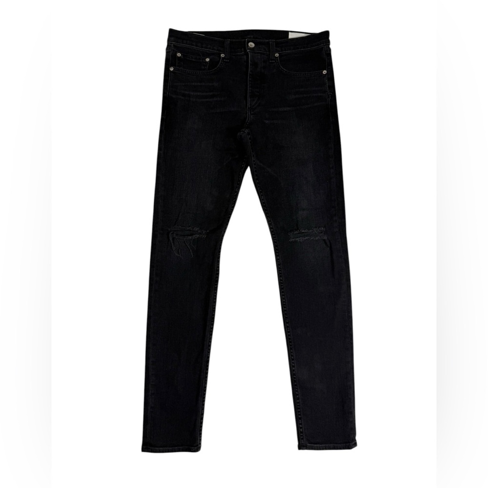 Rag & Bone Fit 1 Extra Slim Jean Sz 33 Wash Black Distressed Stretch Button Fly